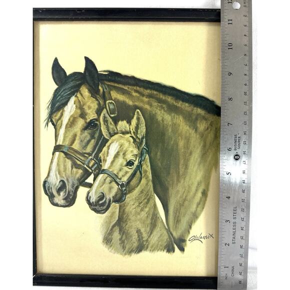 Vintage Ole Larsen Horse & Foal Print 9x11.5 Framed Equestrian Art Lithograph - Picture 4 of 6